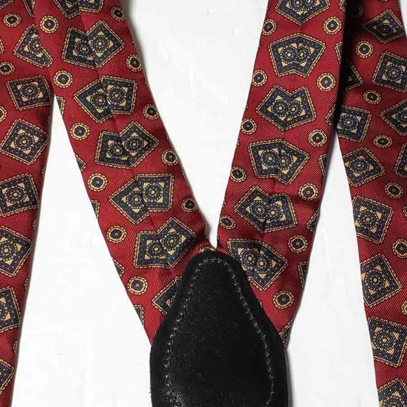 Vintage COS Germany Silk and Leather Suspenders Red Men's OS Adjustable - Picture 2 of 2